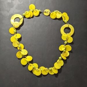 Silver Tone Yellow Shell Disc Beaded Statement Necklace